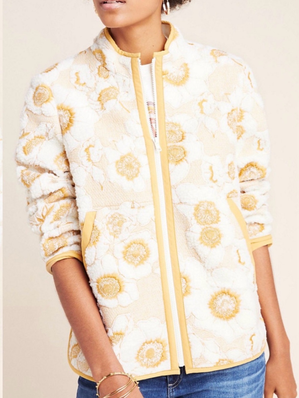 Anthropologie Tilly Embroidered Sherpa Jacket